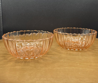 Anchor Hocking Fortune Set of 2 Pink Fruit/Dessert Bowl Pink Depression Vintage