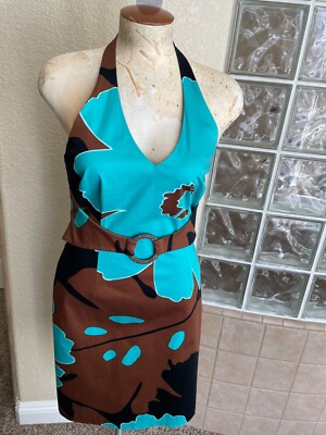 nine west halter dress NWT $ 124 abstrct print 8 lined wood belt buckle so cute CMU PhD Gown