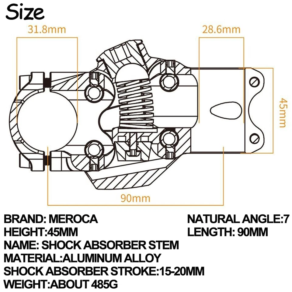 MEROCA Stem 7 Degree Four Link Suspension Stem 90mm MTB Gravel Bike Shock Stems - Image 2 of 4