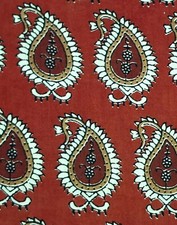 Red Floral By the Yard Indian Block Print Fabric for Sewing Dressmaking