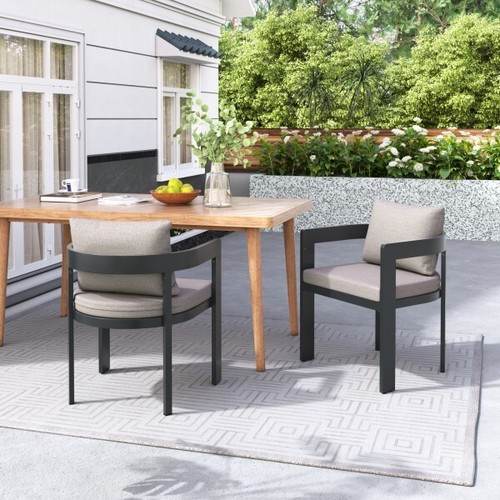 Modern Boucle Dining Chairs with Arms & Aluminum Frame, Set of 2 - Picture 3 of 20