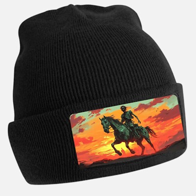 Black Beanie Hat with Cool Zombie Motif - Unisex Cap, Cotton