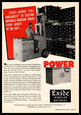 #ad 1945 Exide Ironclad Batteries Electric Materials Handling Truck Vintage Print Ad $14.95