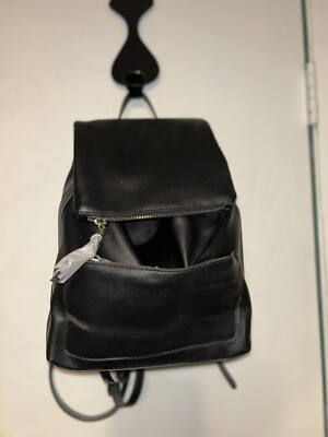 Zara Basic Collection Black Faux Leather Backpack Shoulderbag