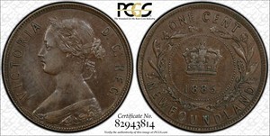 1885 PCGS AU50 Newfoundland Large One Cent - Penny - 1C - Only 40,000 Minted!