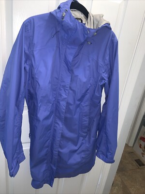 LL Bean Women RN#71341 Blue Full Zip Snap Hooded Hiking Rain