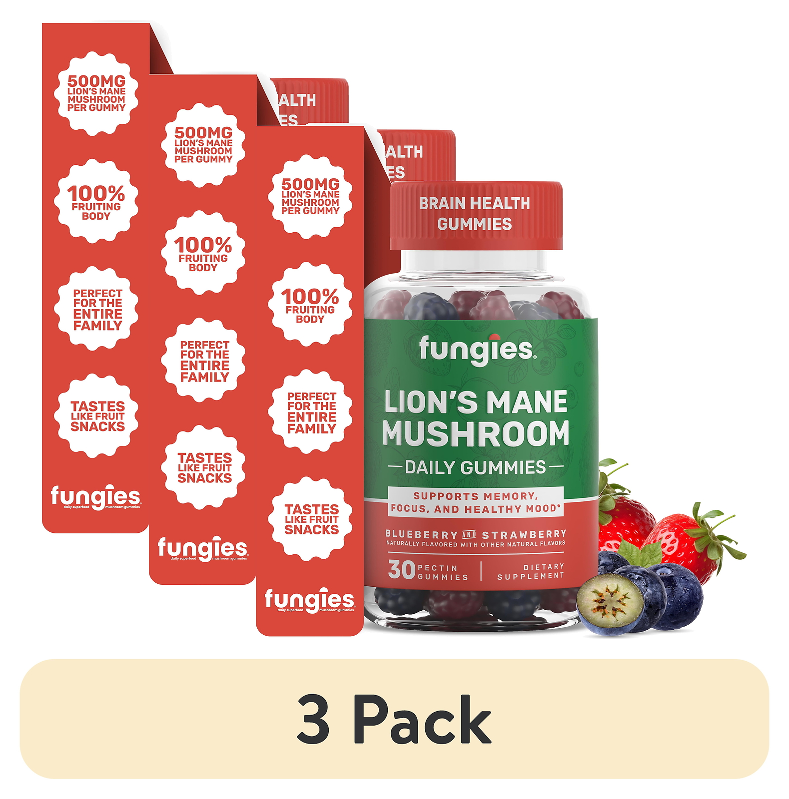 (3 pack) Fungies Lion's Mane Mushroom Gummies, Supports Brain Health, Focus