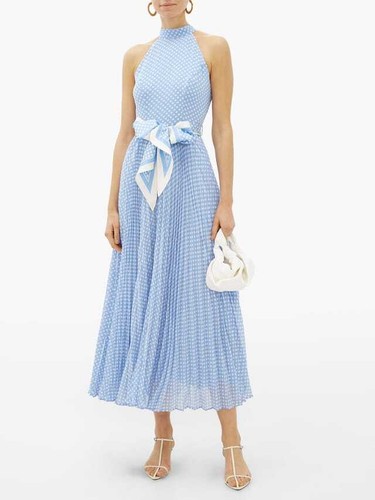 Zimmermann Super Eight Polka Dot Crepe Midi Dress / Blue - Picture 7 of 10