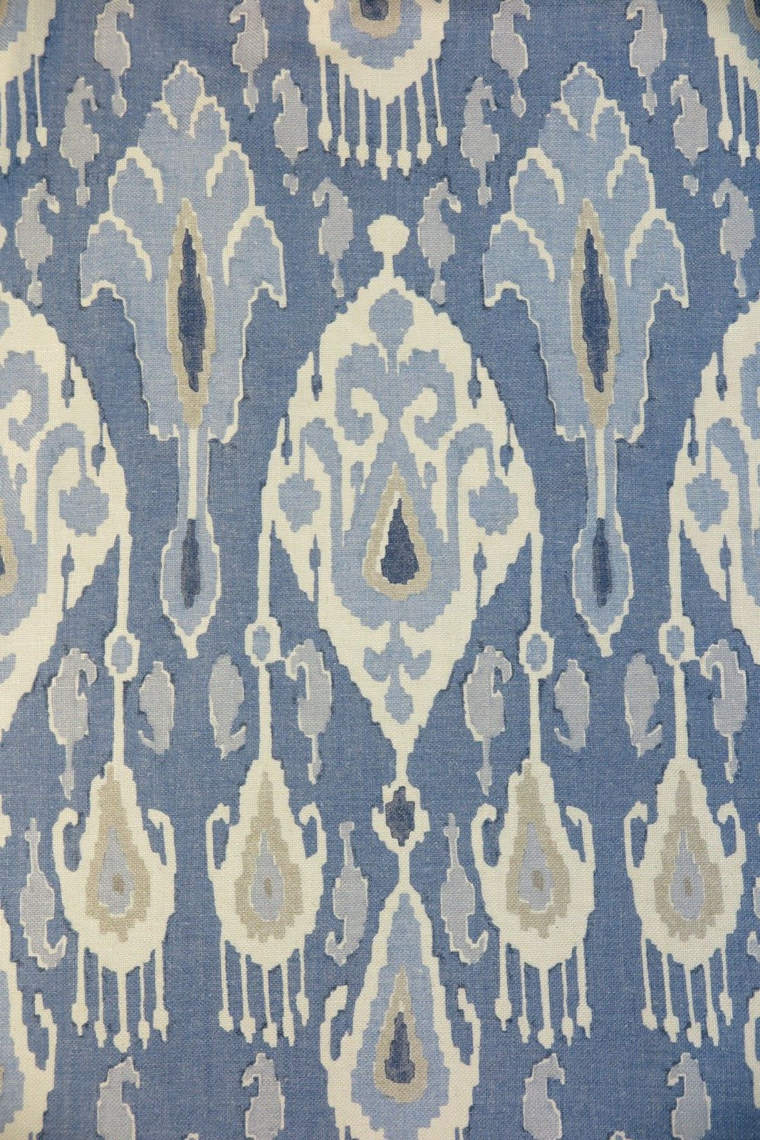 GP & J BAKER CURTAIN FABRIC DESIGN Ikat Bokhara 1 METRE BLUE LINEN BLEND
