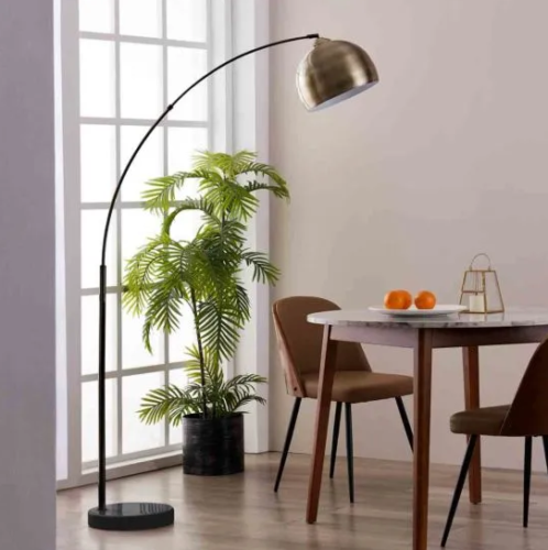 Teamson Home Arquer Arc Curved Standing Floor Lamp with Bell Shade Black Gold - Afbeelding 1 van 6