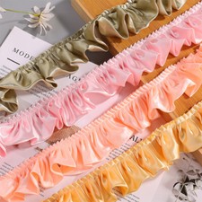 2 Meters Satin Trim Pleated Ruffle Frill Double Layered Ribbon Sewing Craft