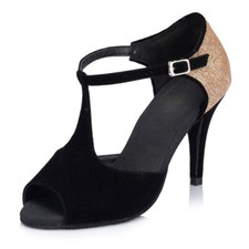 Ballroom Latin Salsa Dance Shoes Women's Open Toe Tango Suede Sole Heels Sandals