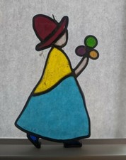 Stained Glass Woman Carrying Bouquet Window Hanger / Sun Catcher 7" Tall
