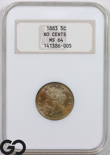 1883 Liberty V Nickel, No Cents NGC MS 64 ** Old Fatty Holder, Razor ...