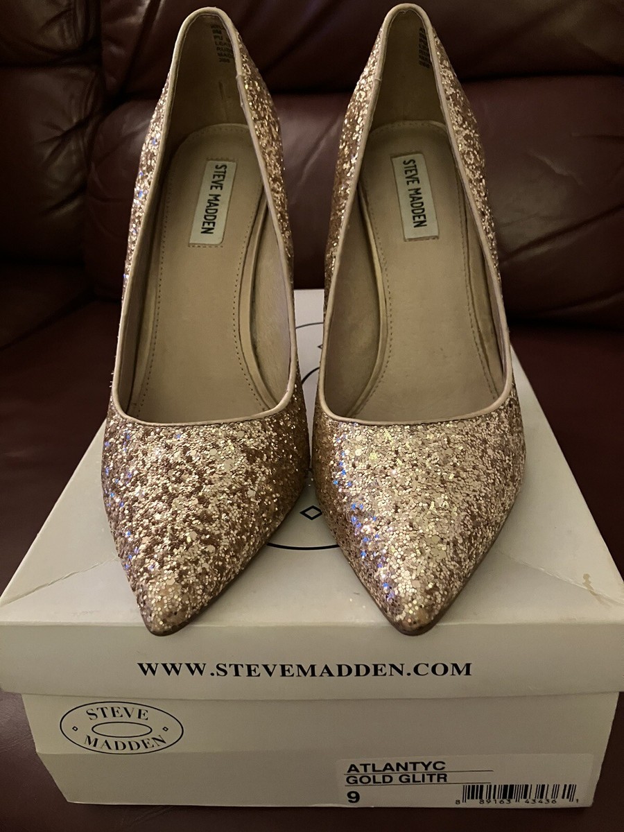Steve Madden Atlantic City Gold Glitter Inch Heel Stilettos Sz  9￼Beautiful!