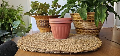 Vtg Ratton Reed Baskets Terracotta  Planters Woven Placemat Bundle 