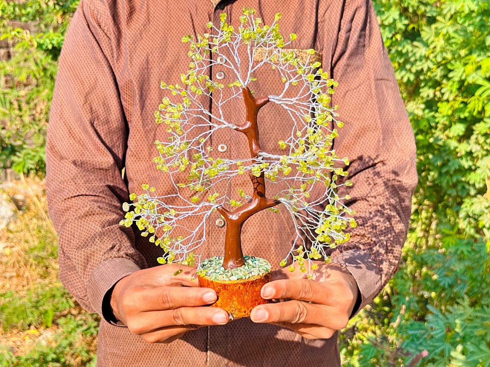 Natural Gemstone Peridot Chips Tree – Handcrafted Chakra Tree of Life Crystals