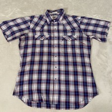 Vintage 80s LEVIS Plaid Pearl Snap Shirt Mens Large Short Sleeve Western Cowboy