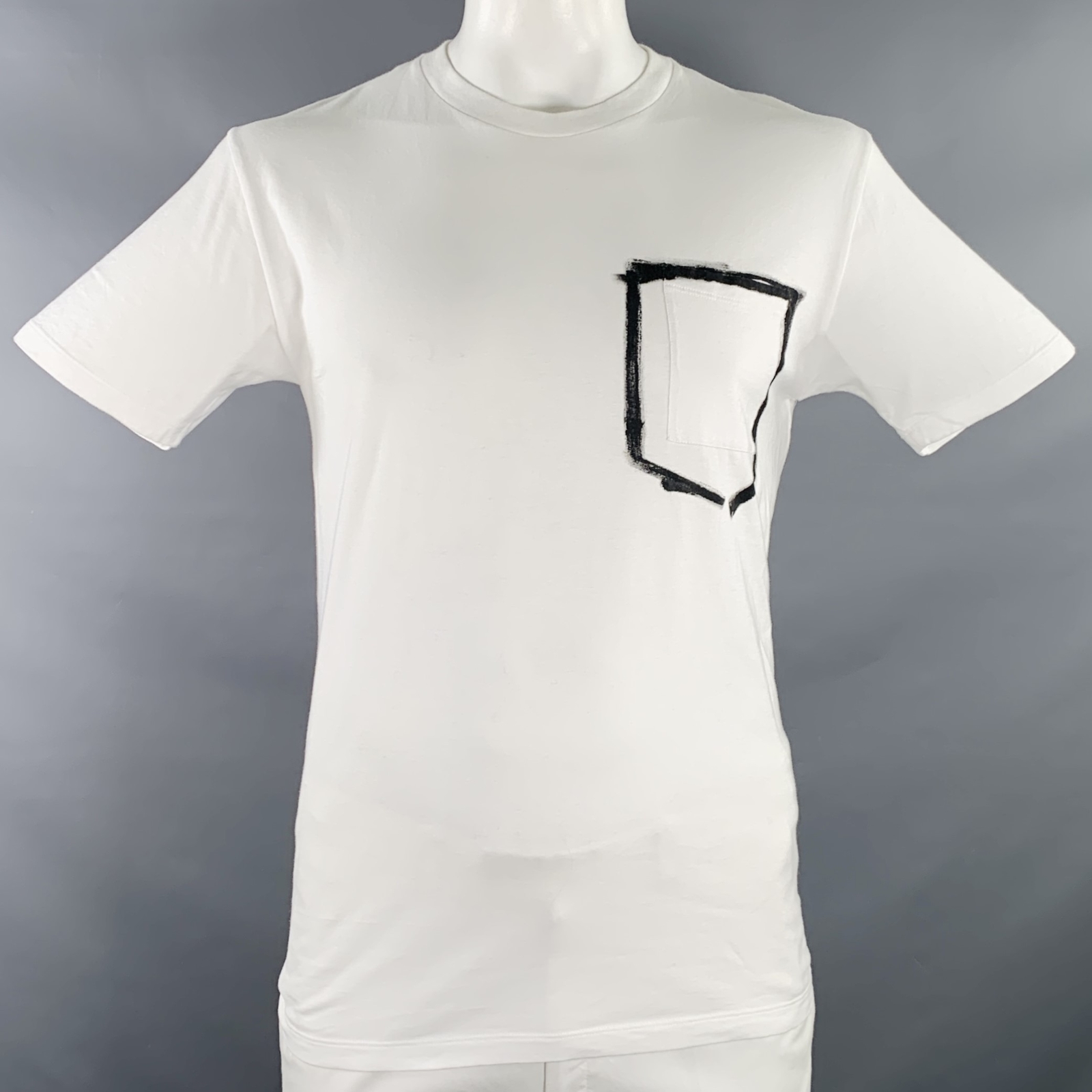 T shirt YVES SAINT LAURENT taglia XL bianca nera stampa una tasca