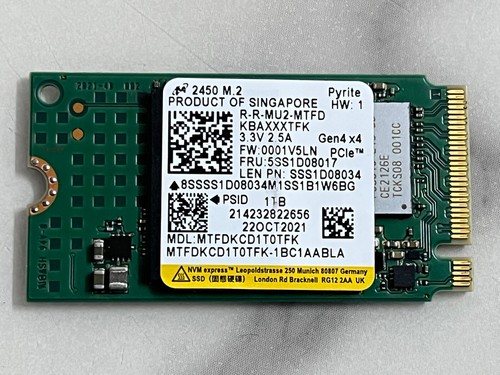 Micron 2450 M.2 2242 MTFDKCD1T0TFK 1 TB PCIe Gen4.0x4 NVMe SSD Pyrite HP Laptop