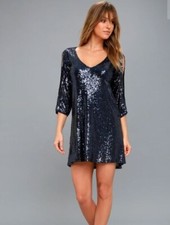 NEW Navy Blue Sequin Shift Dress Size S/M