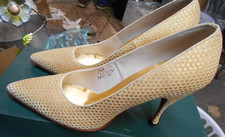 Vintage ANDREW GELLER Women's 7 B Yellow Designer 3 Heel Shoes