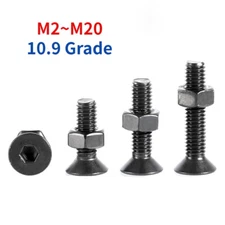 COUNTERSUNK BOLT ALLEN KEY SOCKET SCREWS WITH NUTS GRADE 10.9 HIGH TENSILE BLACK