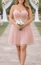 Jenny Yoo Collection Strapless Tulle Bridesmaid Mini Dress in Blush Pink size 10