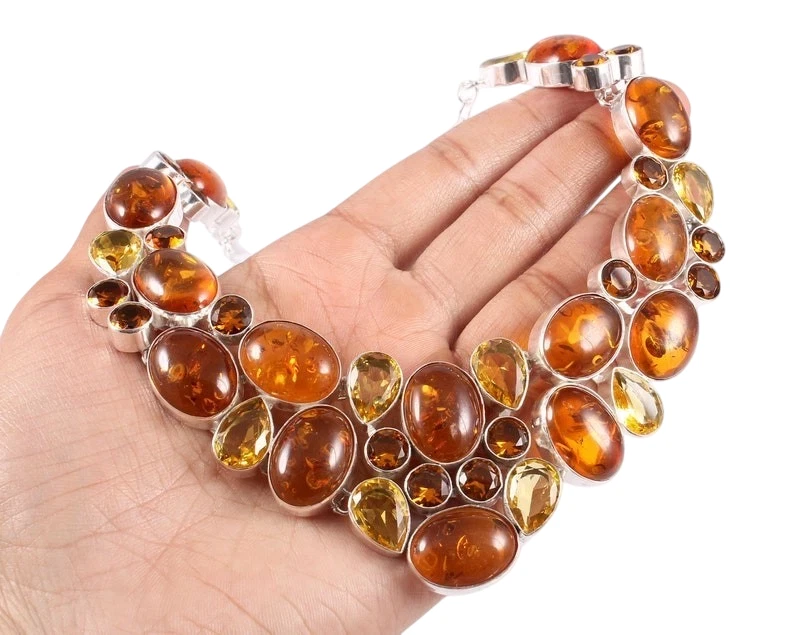 Collar de joyería de plata de ley 925 hecho a mano con piedras preciosas de ámbar báltico tamaño-17-18" Foto 3 de 4