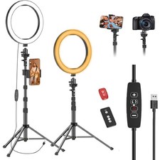 10" Ring Light with 55" Extendable Tripod Stands and Phone Holder, Dimmable LED