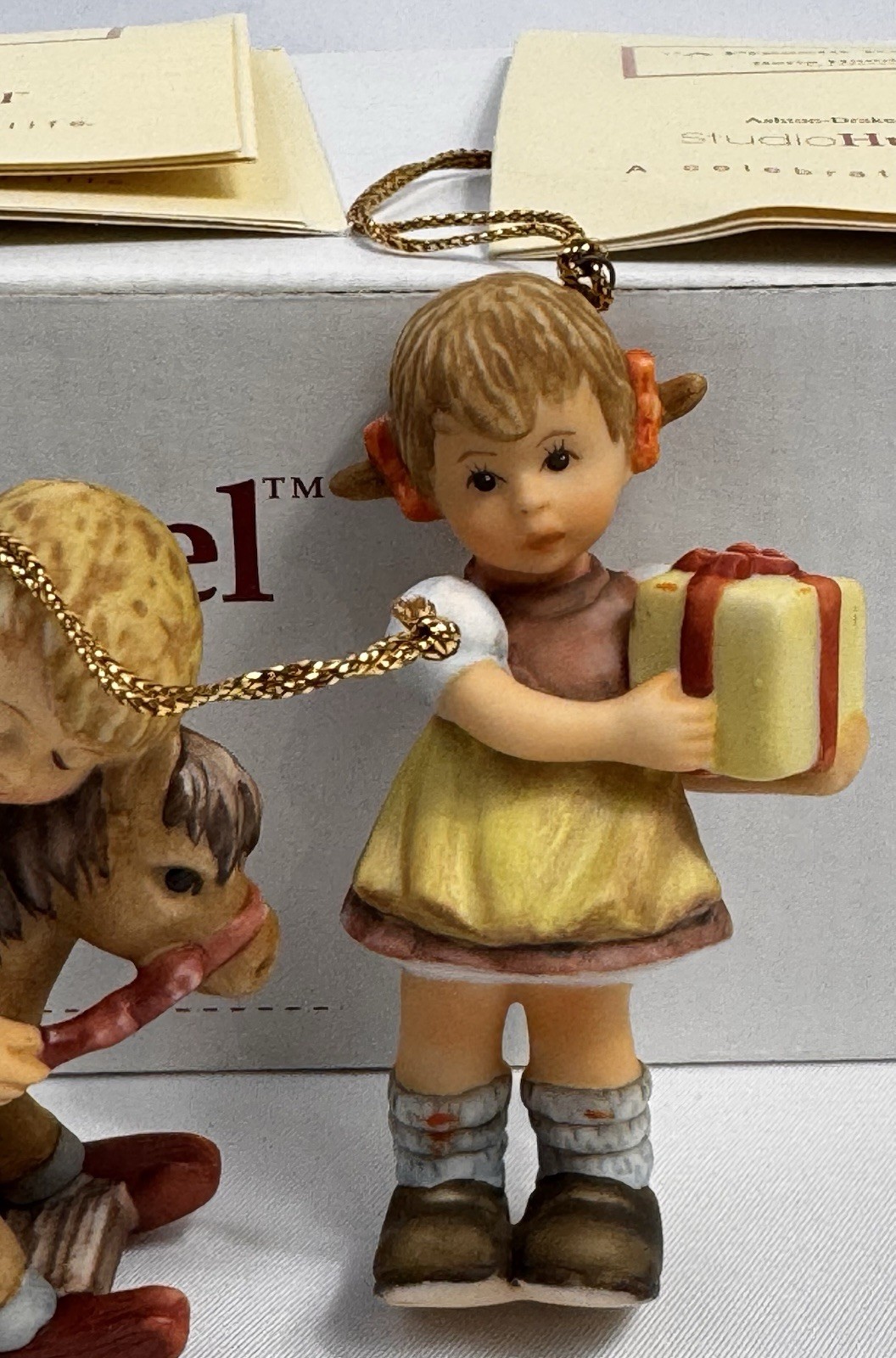 3 Berta Hummel Christmas Figurine Ornament Goebel Boy Rocking Horse Girl Present