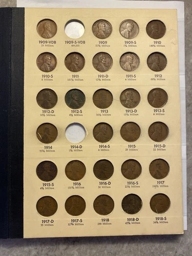 1909-1940 Lincoln Wheat Cent Partial Set Album Only Missing 4 w/1909s