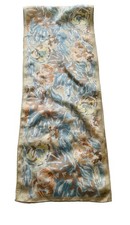 VTG Honey Japan Silk Scarf Women  s Butter Cream Blue Floral Print 52  x 10  