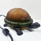 Vintage Amber Tiffany Style Glass & Brass Turtle Table Accent/Night Light