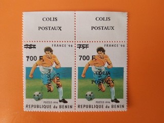 Bénin surchargé 700f sur 75f Football Colis Postaux 2 Rangs PF Double G Neuf MNH