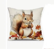 Squirrel Fall Leaves Nature Fall Thanksgiving Throw Pillow Cover Holiday Decor