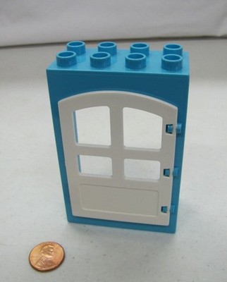 Lego Duplo AZURE BLUE & WHITE CURVED DOOR WINDOW PANE UNIT Block 2x4x6