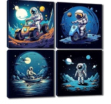4pcs Spaceman Astronaut Wall Art Canvas Framed Home Decor