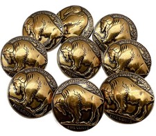 10PC Antiqued Gold Buffalo Rustic Metal Buttons Shank Buttons 1" 26mm