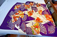 Vintage GORGEOUS purple and tangerine with gold embroidered trim silk Furisode