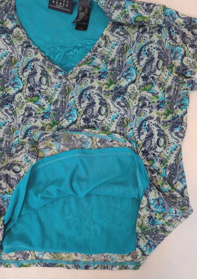 Top para mujer Crazy Horse semi transparente en capas XL cachemira turquesa lavanda elástico Foto 4 de 4