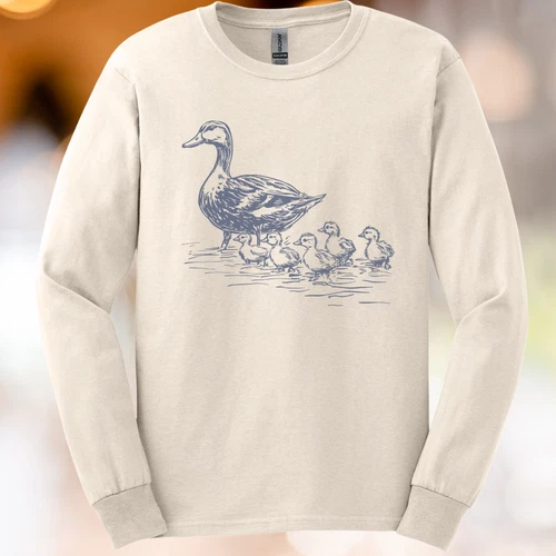 Duck and ducklings long sleeve shirt vintage style bird graphic nature wildlife