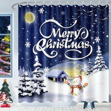 Rumia Winter Shower Curtains for Bathroom Snowman Snowflake Sets Moon Night S...