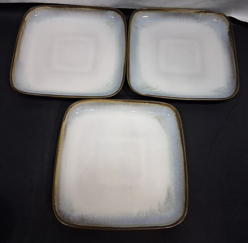 3 Sango Visions Square Ceramic Lunch Salad Plates White Brown 7.5" Wide