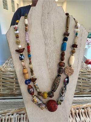 Chunky  Multi-color Beaded Statement Necklaces Set - -from Greece -Artisan