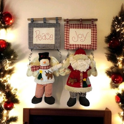 Vtg Russ Angel Santa Clause & Snowman Peace & Joy Christmas Wall Hangings Set EC