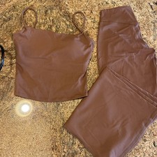 2 Piece Workout Set, Size S Small, Flair Leg, Built In Bra, Brown