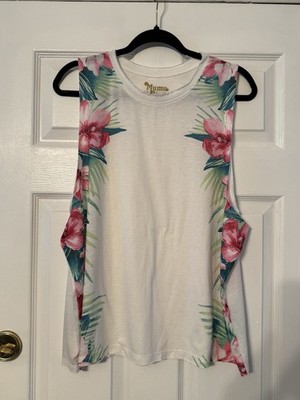 Mumu Mellow Women s Medium White Tropical Floral Sleeveless Tank Top Shirt