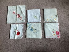 Ladies Handkerchief Set 6 Floral Embroidery 2 Org Tags 1 "MOTHER" 11-15" NICE