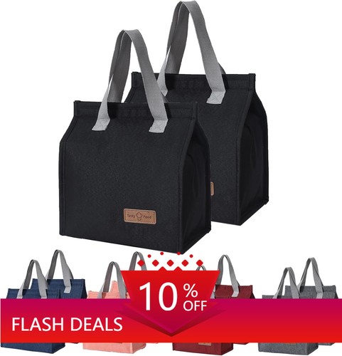 2-Piece Set Black Insulated Lunch Bag, Ideal for Work, Office, and Travel - Picture 1 of 7